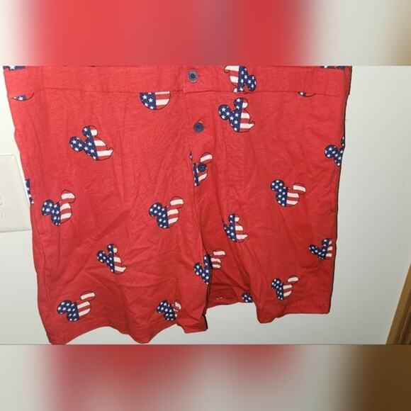 Disney Mickey Mouse Americana Pajama Romper Red  Button Front Hip Pockets Medium - Picture 5 of 10